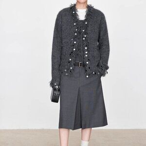 CHICJOC Mohair Wool Yarn cardigan with Hand-made Beaded Sequins